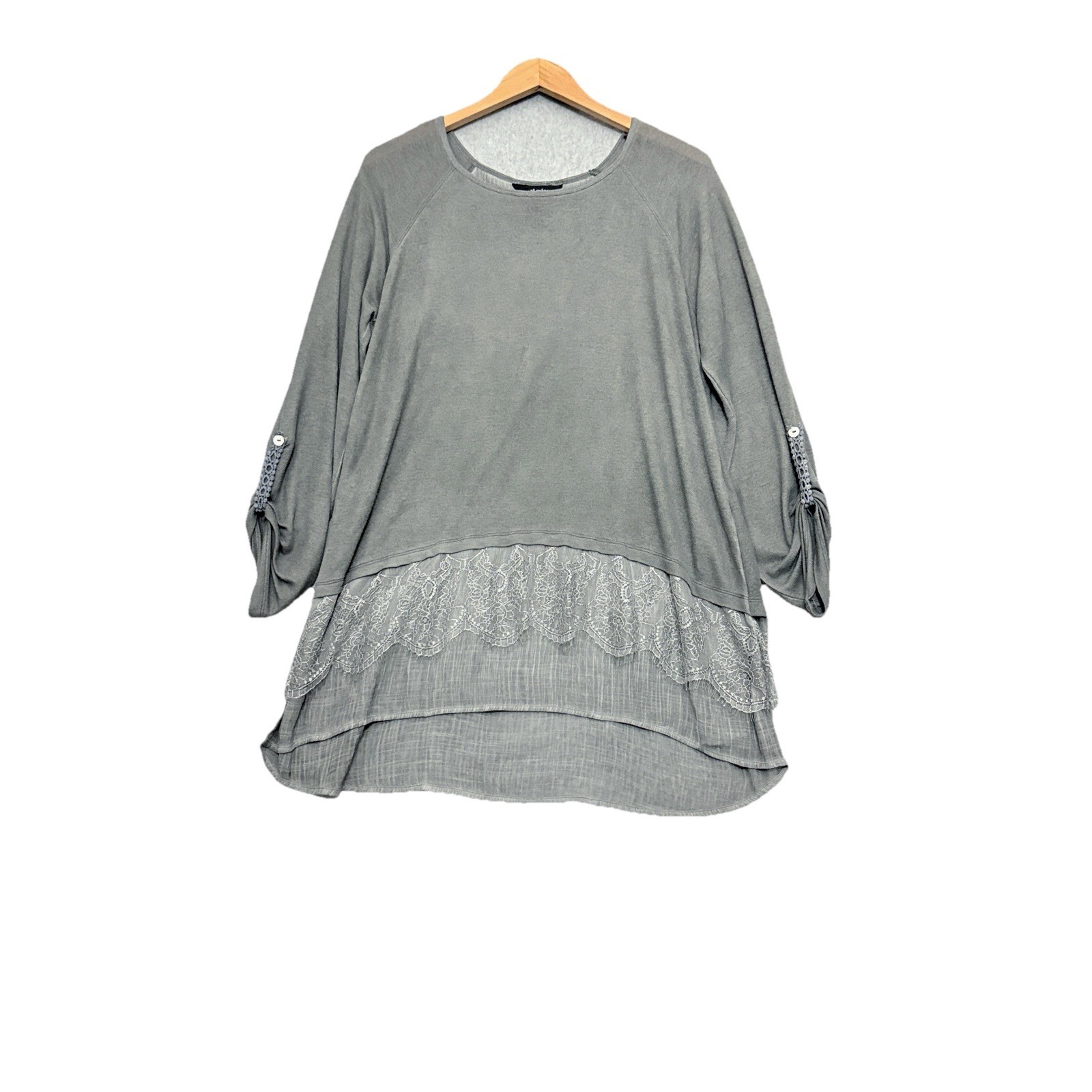 Ali Miles Womens Knit Tunic Top Xl Lightweight Lace Hem Layered Lagom Lagenlook